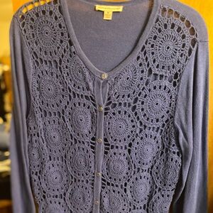 Isaac Mizrahi Blue Crochet Cardigan